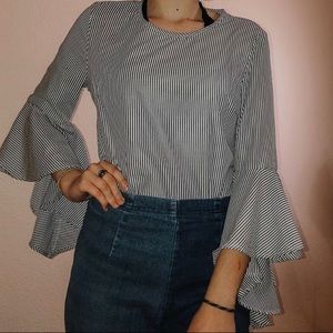 Striped bell sleeve shirt